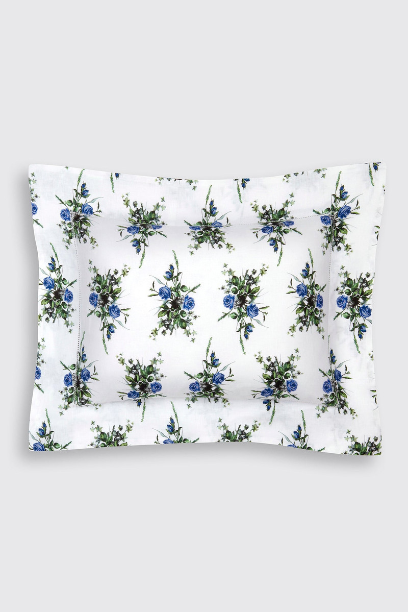 Amalia Pillow Slip in Blue Roses Print Linen 1