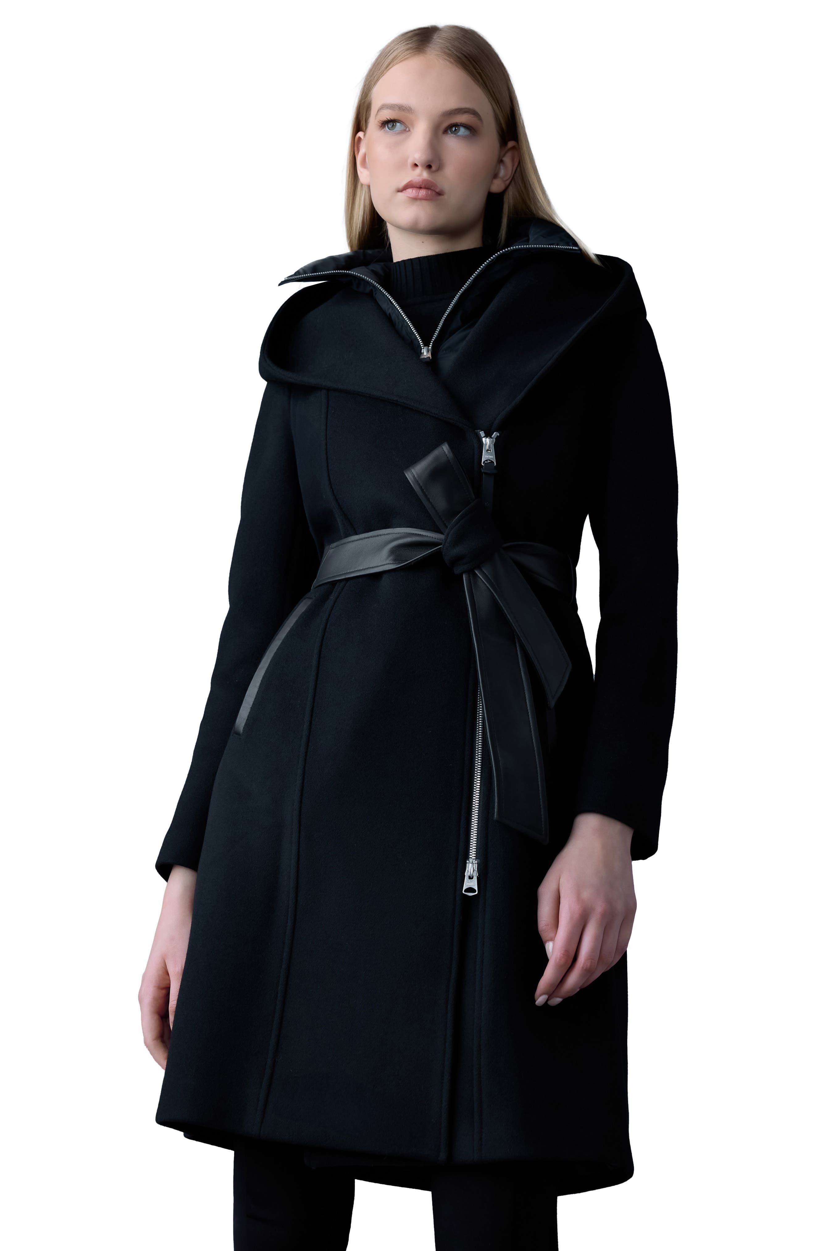 Mackage Shia-SLB 2-in-1 Double Face Wool Coat with Removable Bib in Black at Nordstrom - 4
