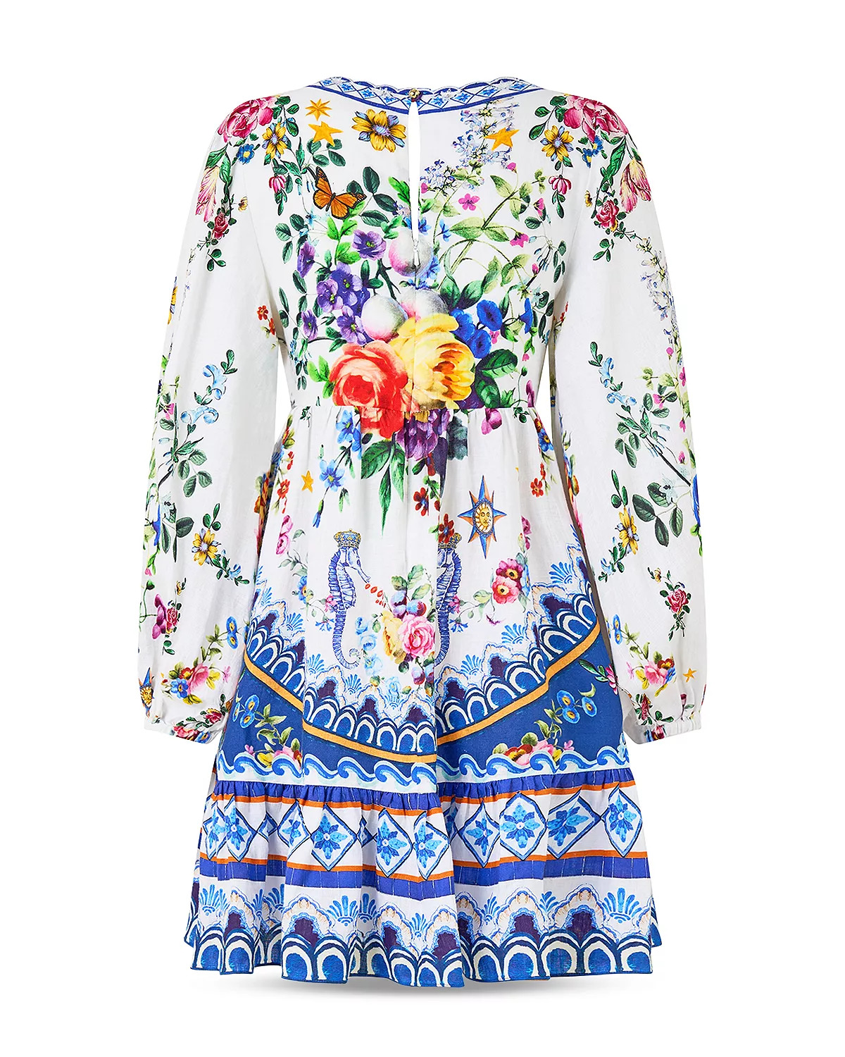 Tie Front Blouson Sleeve Mini Dress - 7