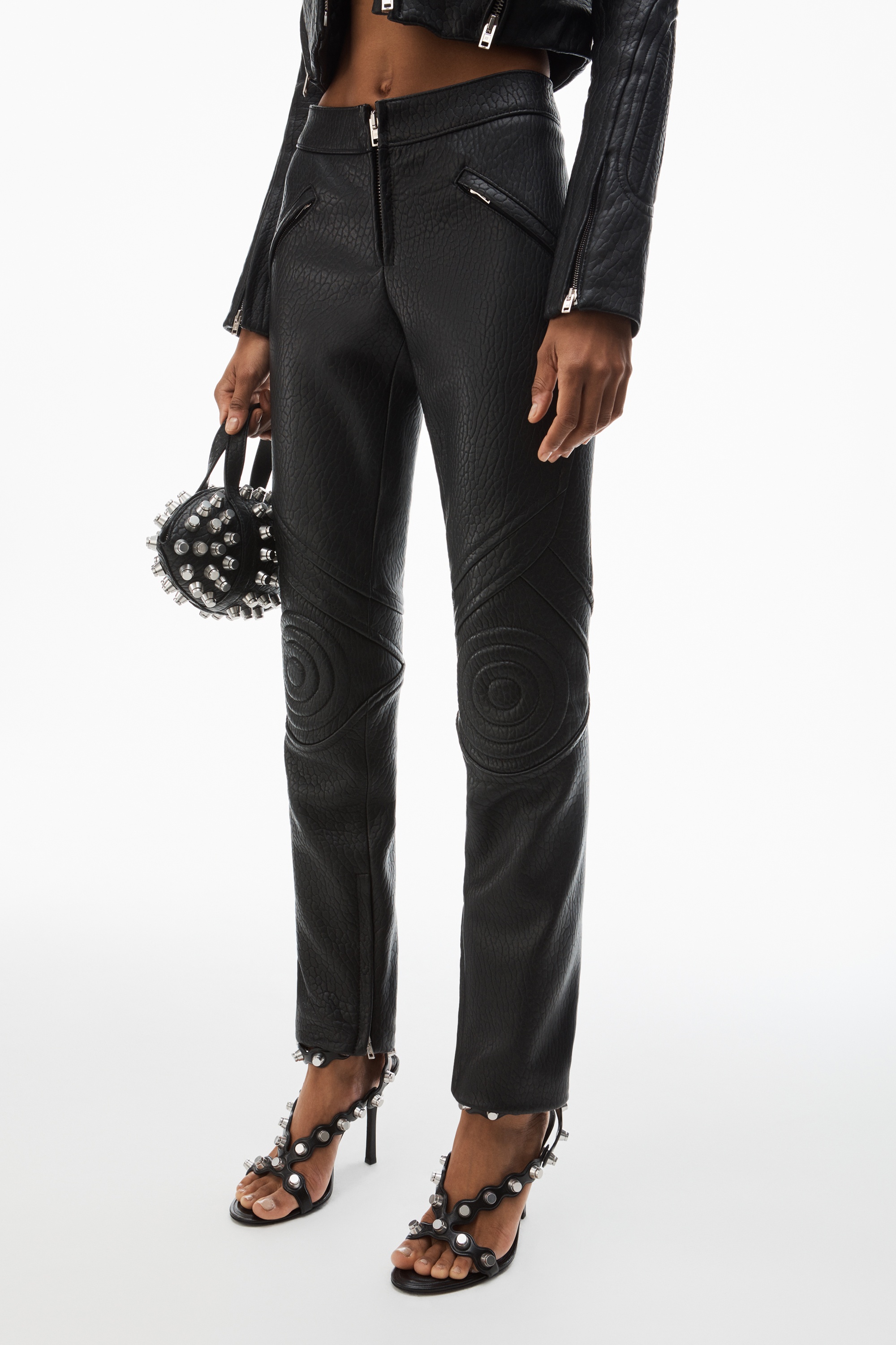 moto slim-leg trouser in lambskin leather - 3