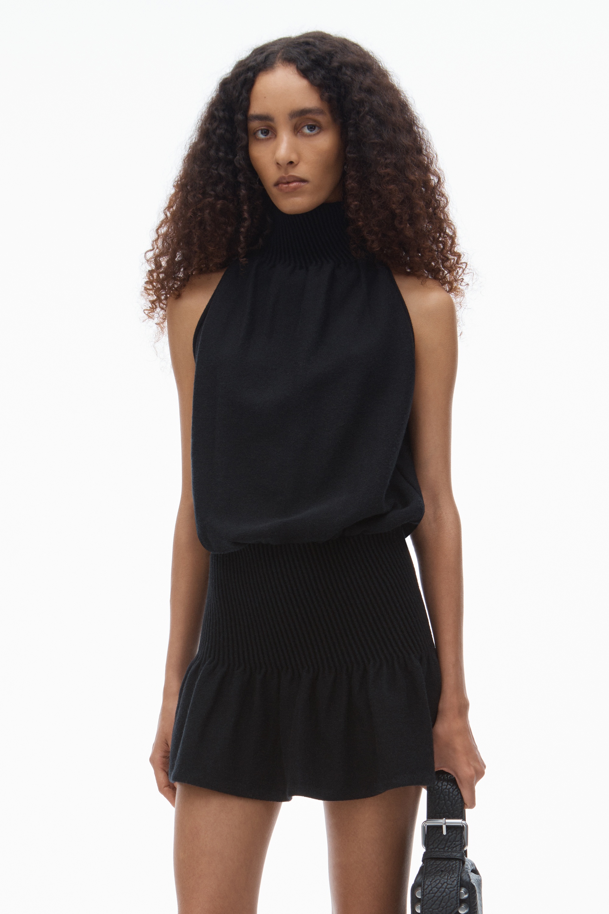 Ruched Turtleneck Halter Dress - 7