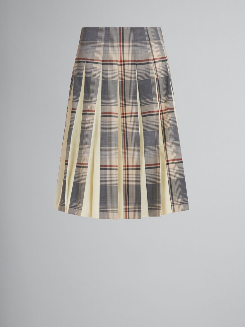 Marni GREY CHECKED WOOL SKIRT WITH PLEATS | REVERSIBLE