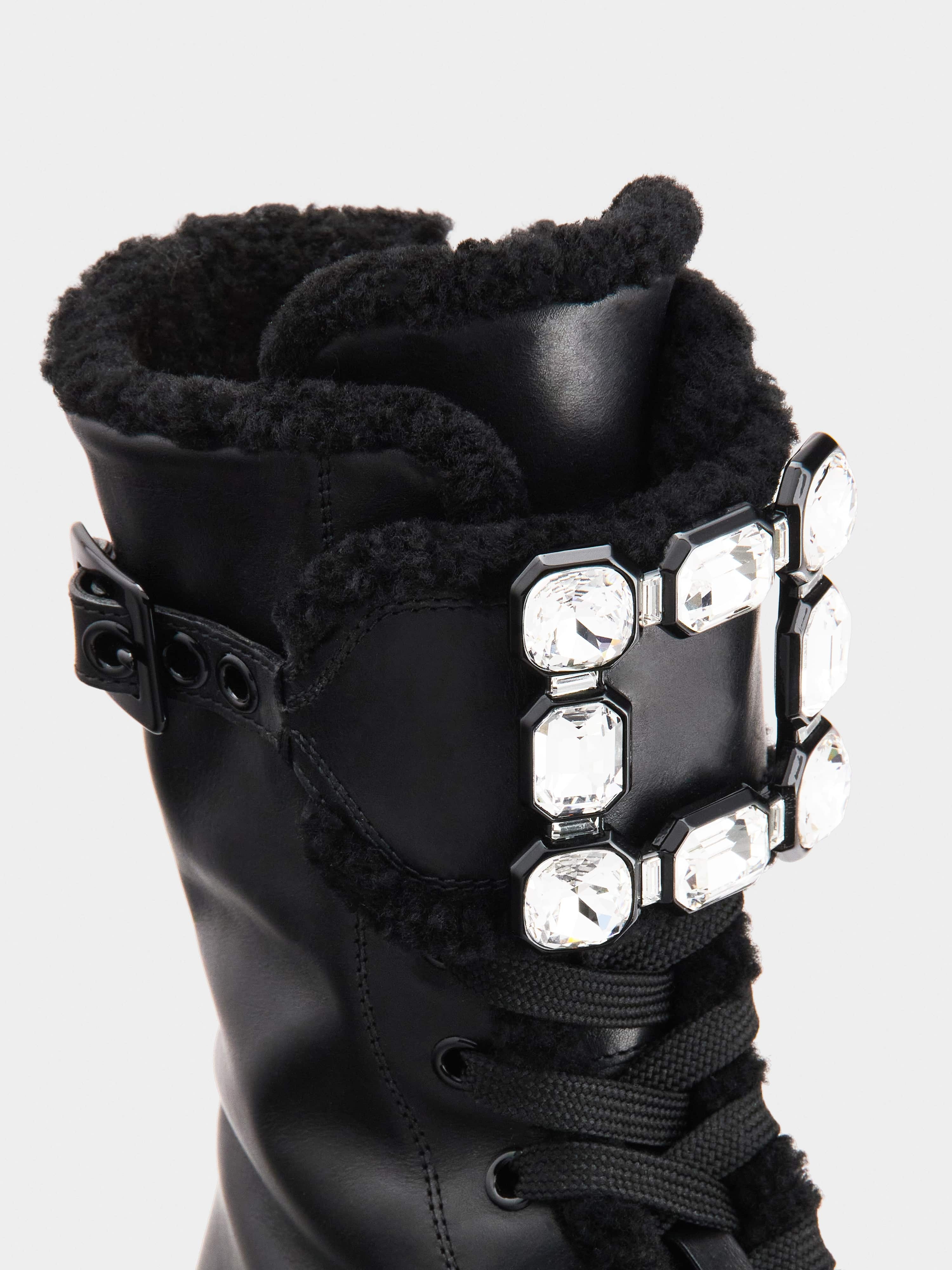 Walky Viv' Shearling Strass Buckle Boots in Leather - 3