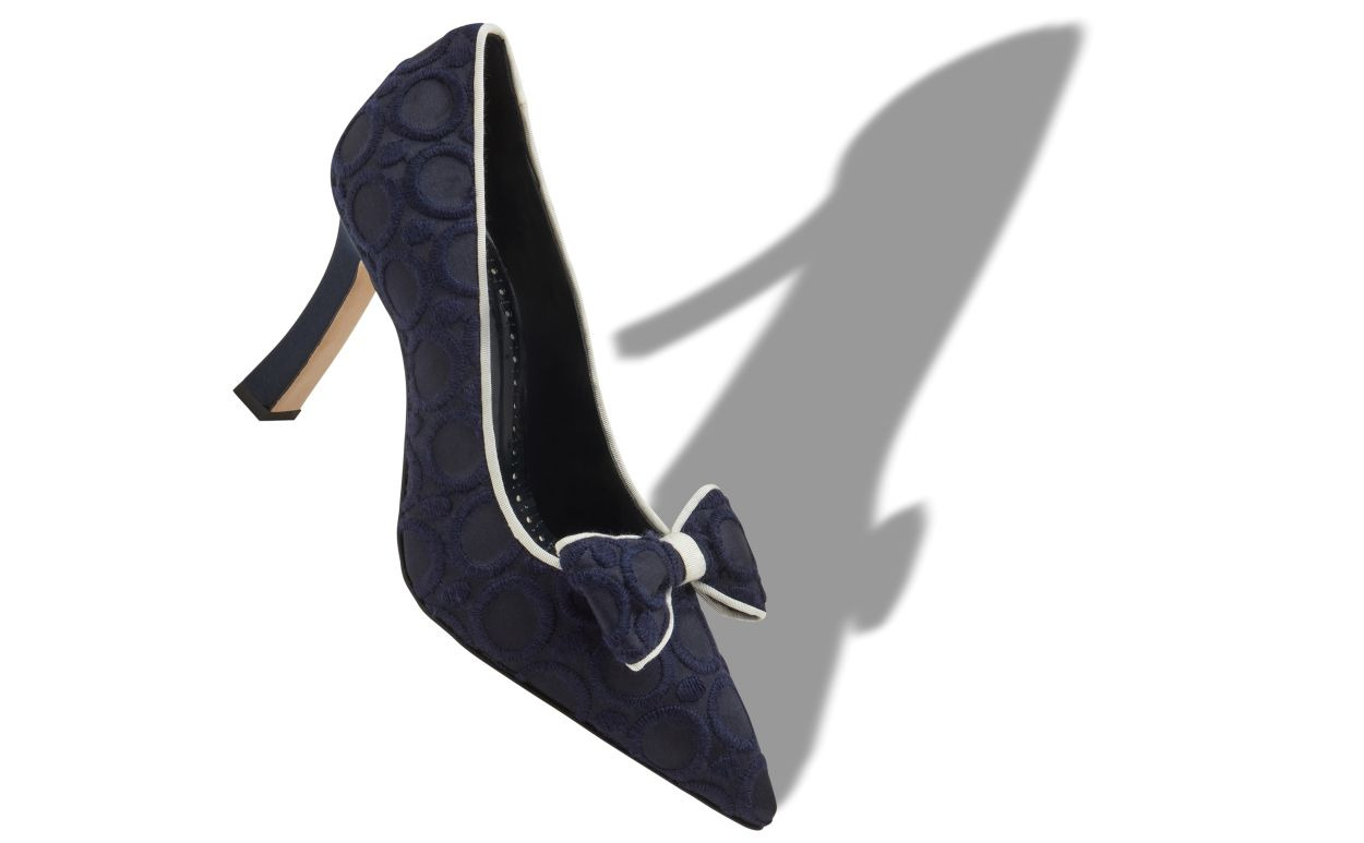 Navy Blue Silk Pointed Toe Pumps - 2