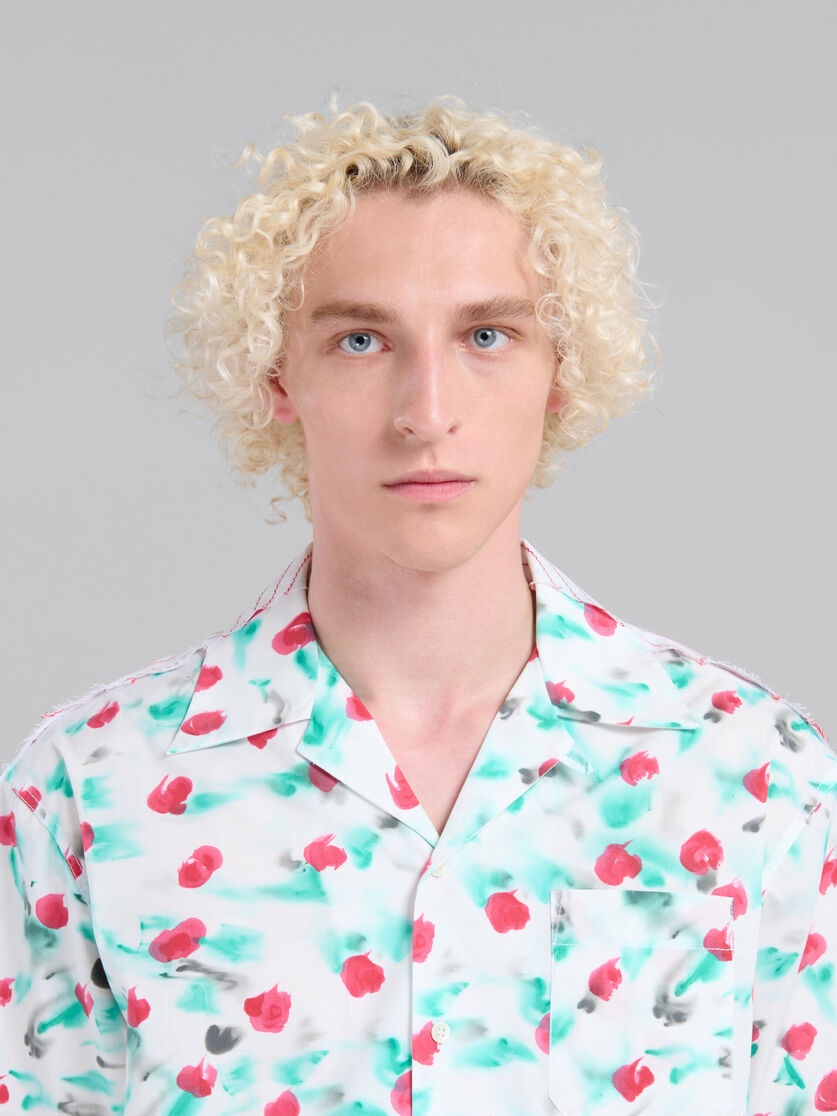 WHITE POPLIN BOWLING SHIRT WITH CONTRAST BACK - 4