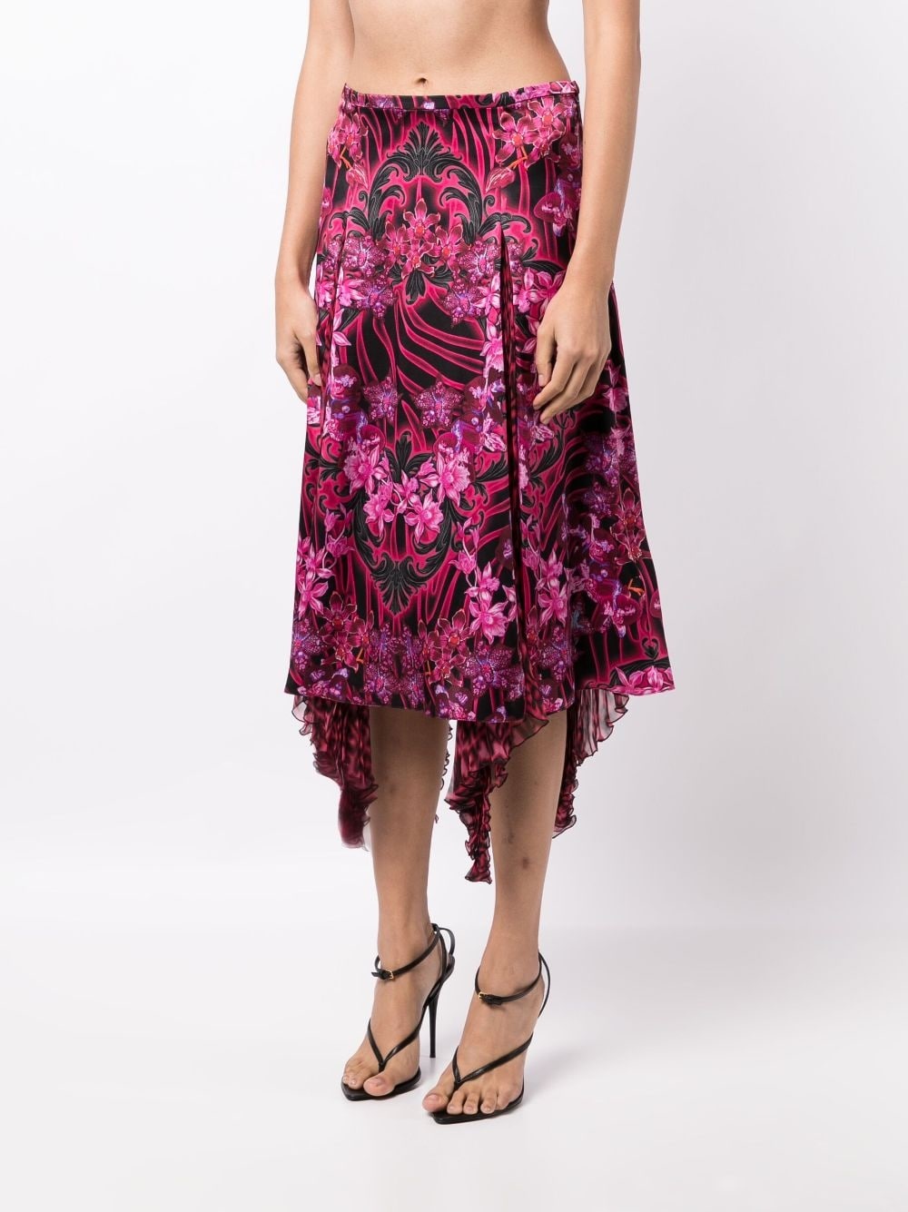 Orchid Barocco-print asymmetric silk skirt - 3