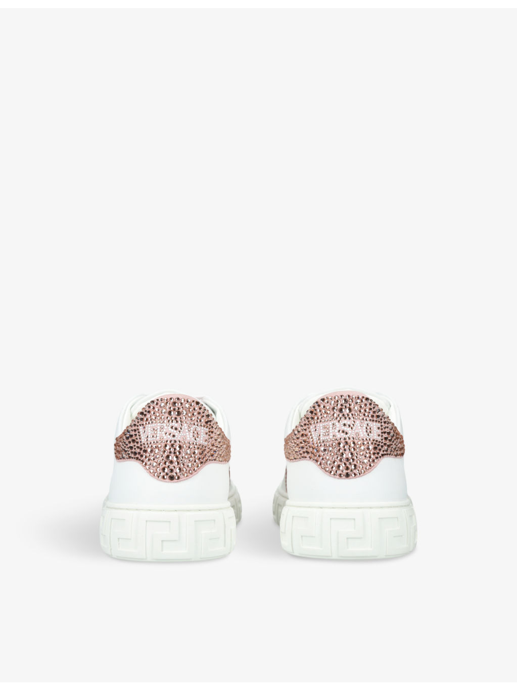 Greca crystal-embellished leather trainers - 4