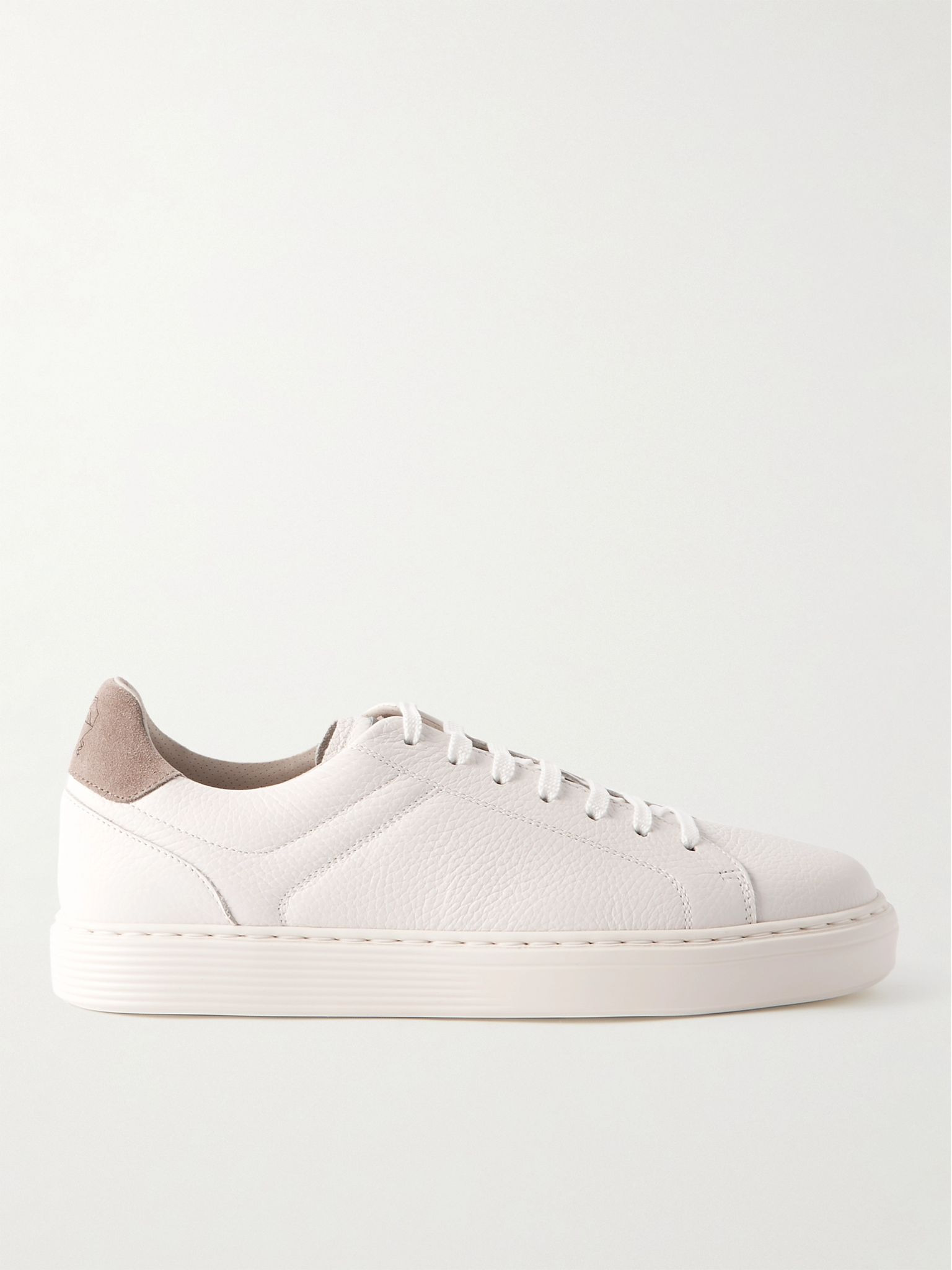 Suede-Trimmed Full-Grain Leather Sneakers White - 1