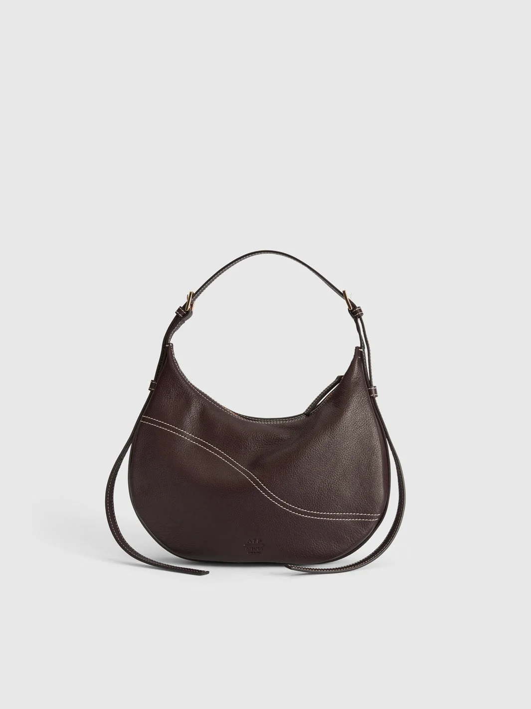 Liveri Walnut/Contrast Stitch Grained Leather Small hobo bag - 1