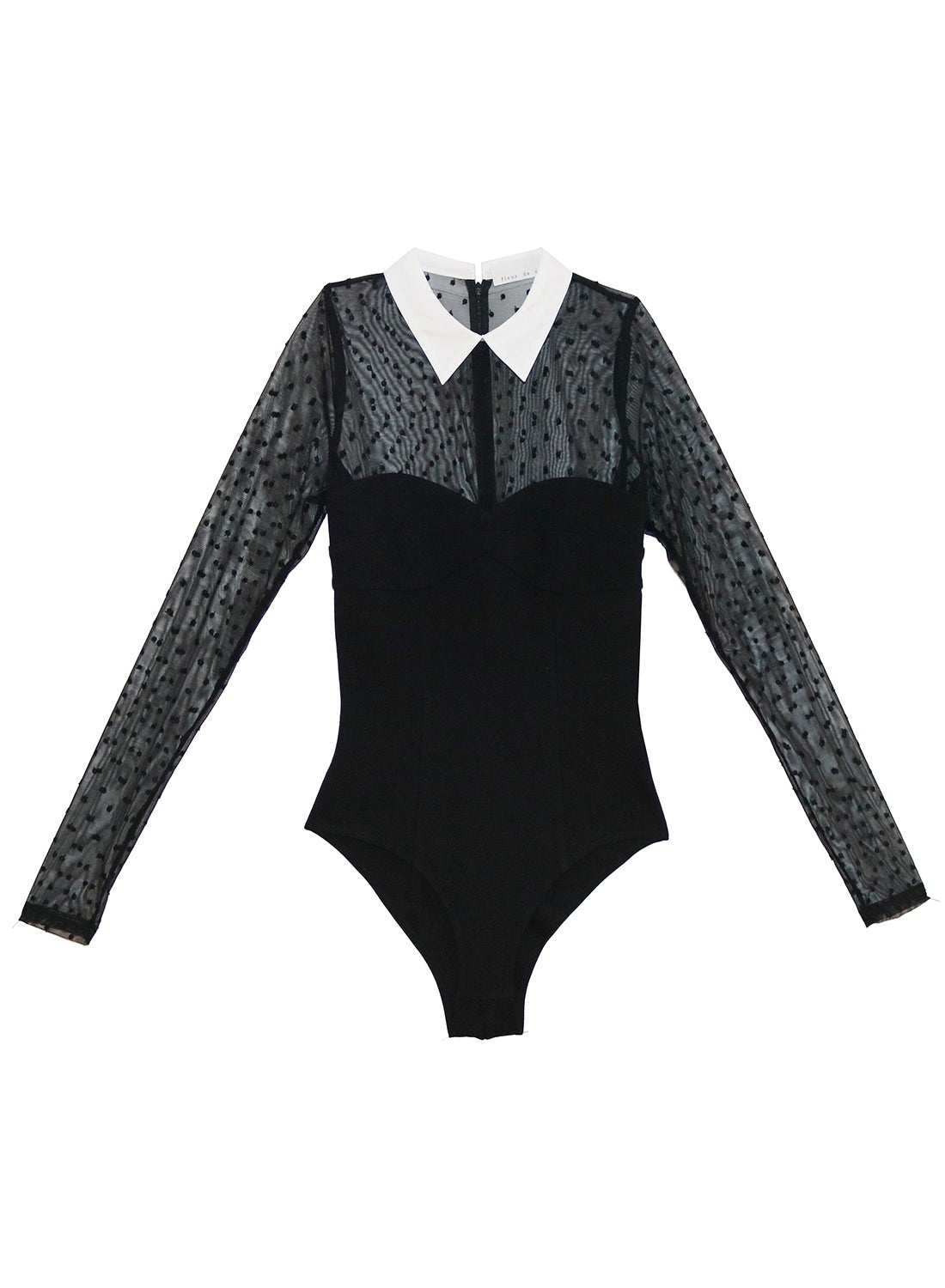 Collared Bodysuit with Dotted Tulle - 4