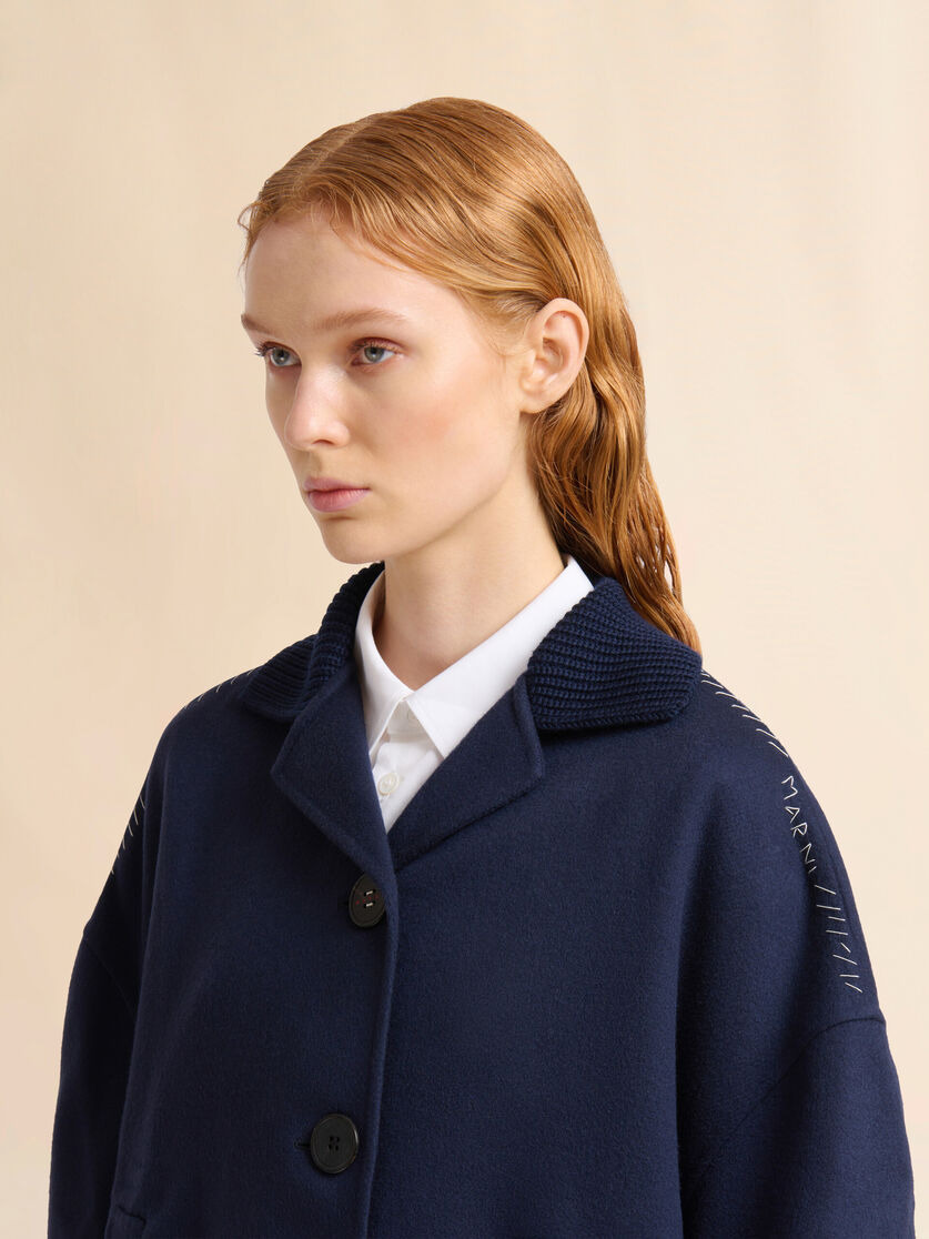 DEEP BLUE WOOL AND CASHMERE JACKET WITH KNIT TRIMS - 4