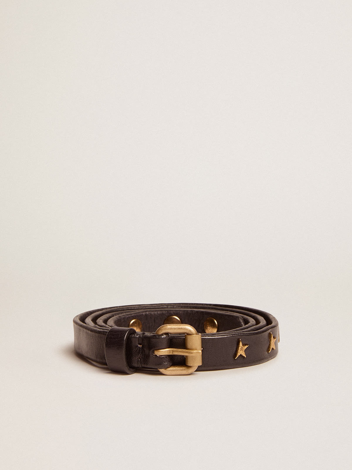 Women's belt in black leather with star-shaped studs - 1