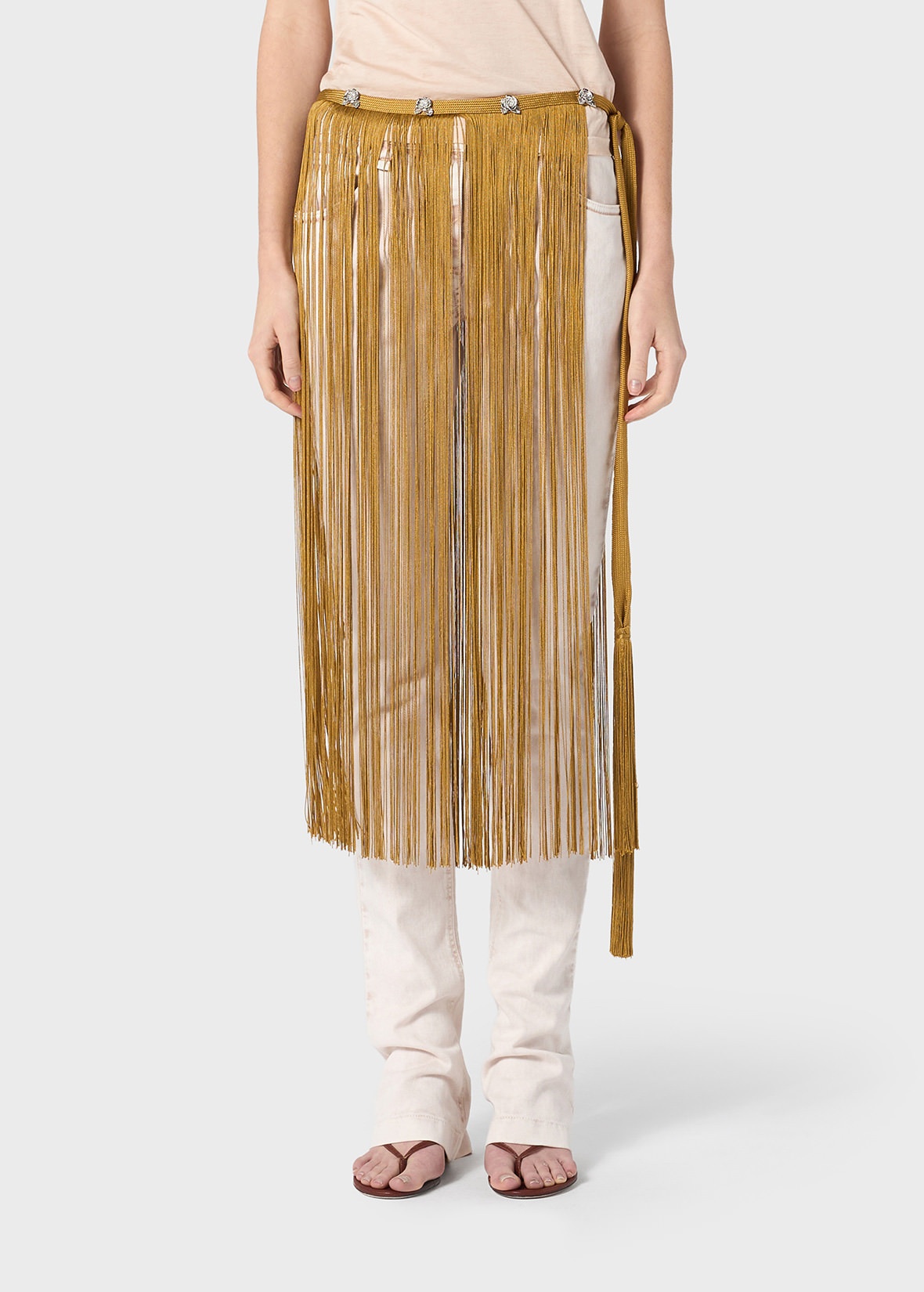 PAREO-STYLE SKIRT WITH FRINGES AND JEWEL-DETAILS - 3