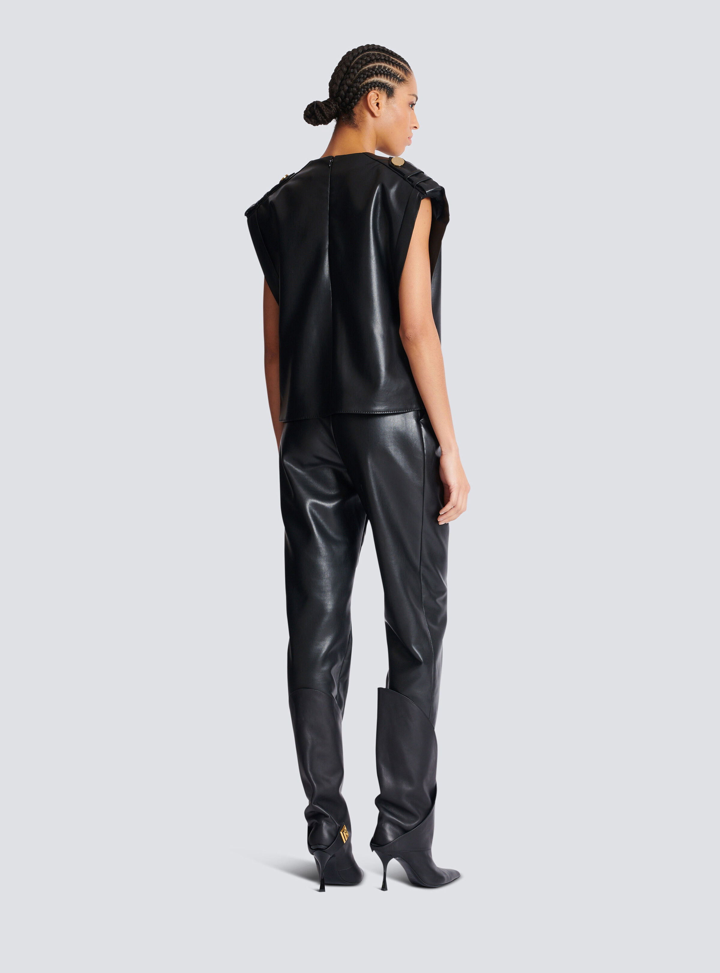 Faux leather draped top - 4