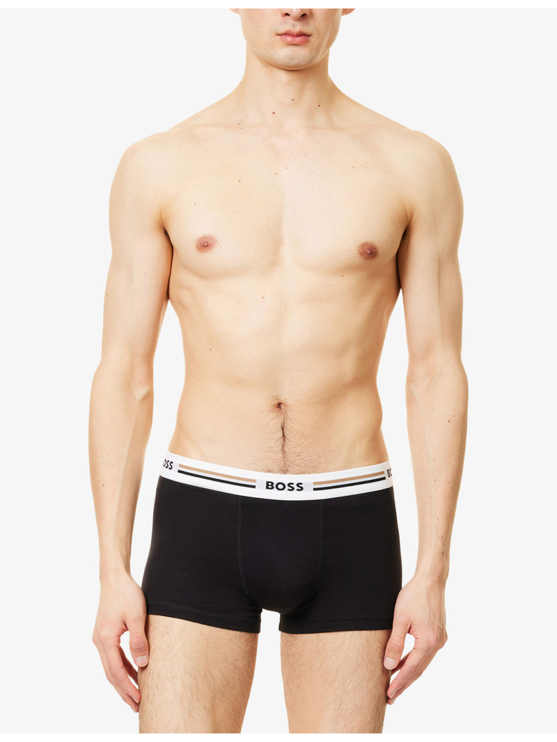 BOSS Revive Logo-Waistband Pack Of Three Stretch-Woven Boxer Trunks outlook