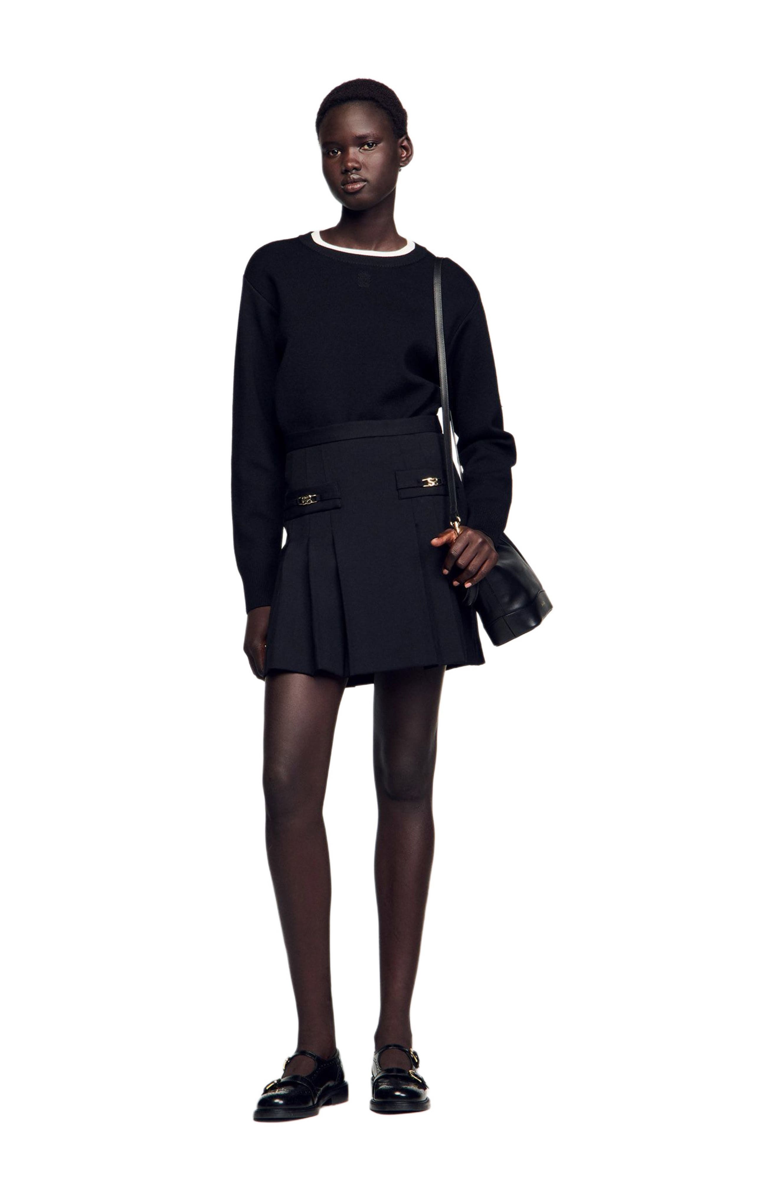 SANDRO Short skirt with stitched pleats in Black at Nordstrom - 6