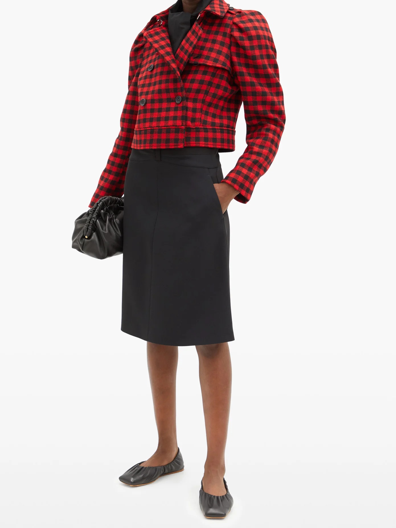 Cropped double-breasted houndstooth jacket - 2