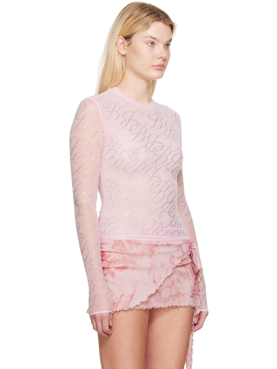 Pink Crystal-Cut Long Sleeve T-Shirt - 2