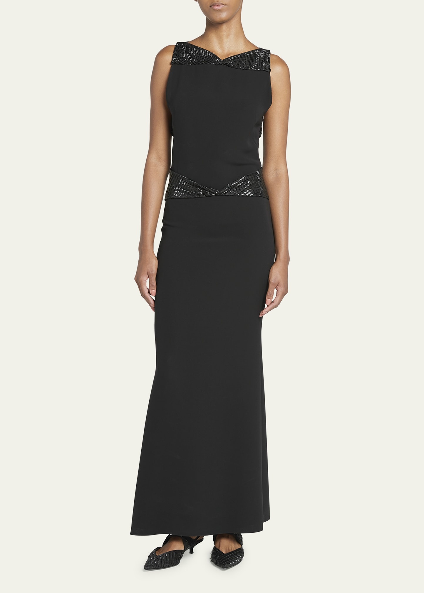 Crystal Back Cutout Trumpet Silk Gown - 2
