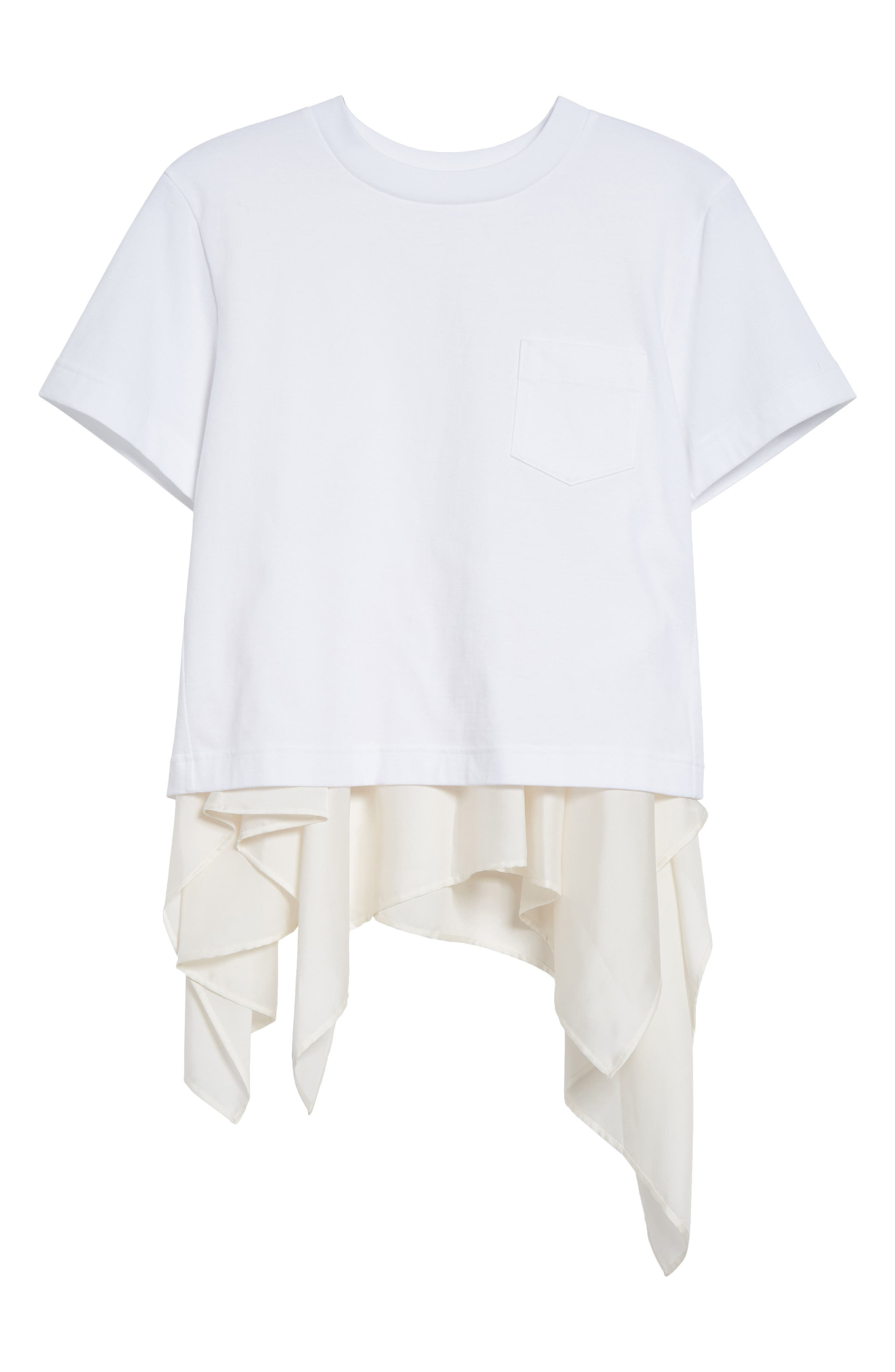 Sacai Mixed Media Satin & Cotton Jersey Pocket T-Shirt in Off White/Ecru at Nordstrom - 6