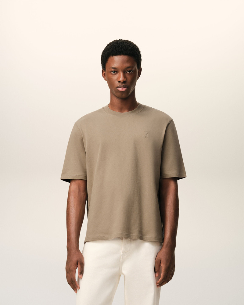 AMI Paris BEIGE COTTON EMBOSSED AMI DE COEUR T-SHIRT outlook