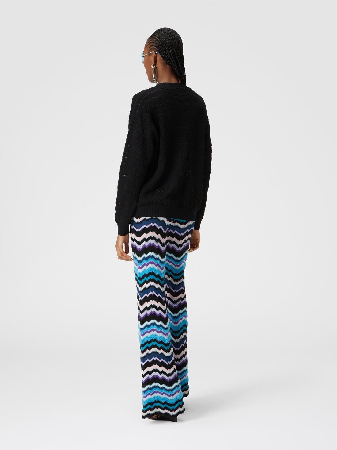 Trousers with Greek zig zag motif in viscose and wool - 3