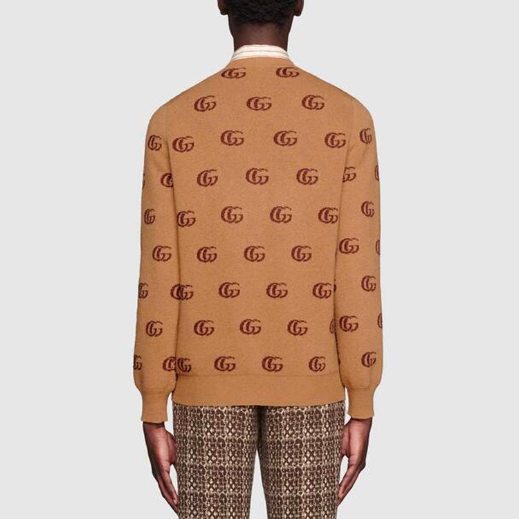 Gucci Double G Jacquard Wool V-Neck Sweater 'Camel Brown' 645292-XKBPF-8011 - 3