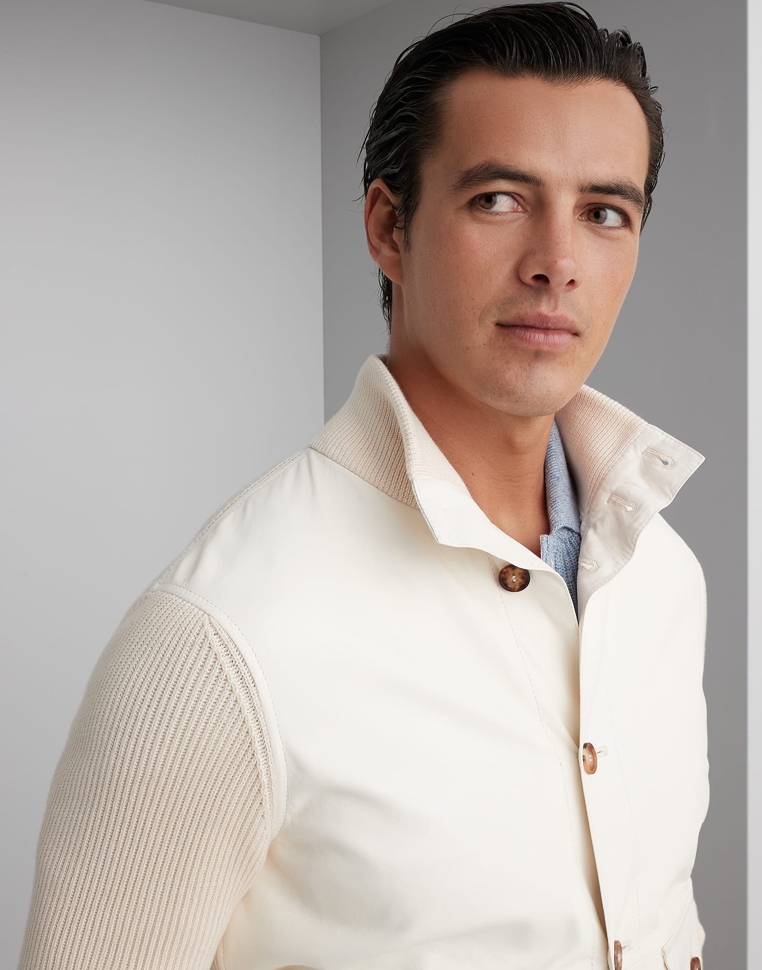 Nappa leather and cotton knit outerwear jacket - 3