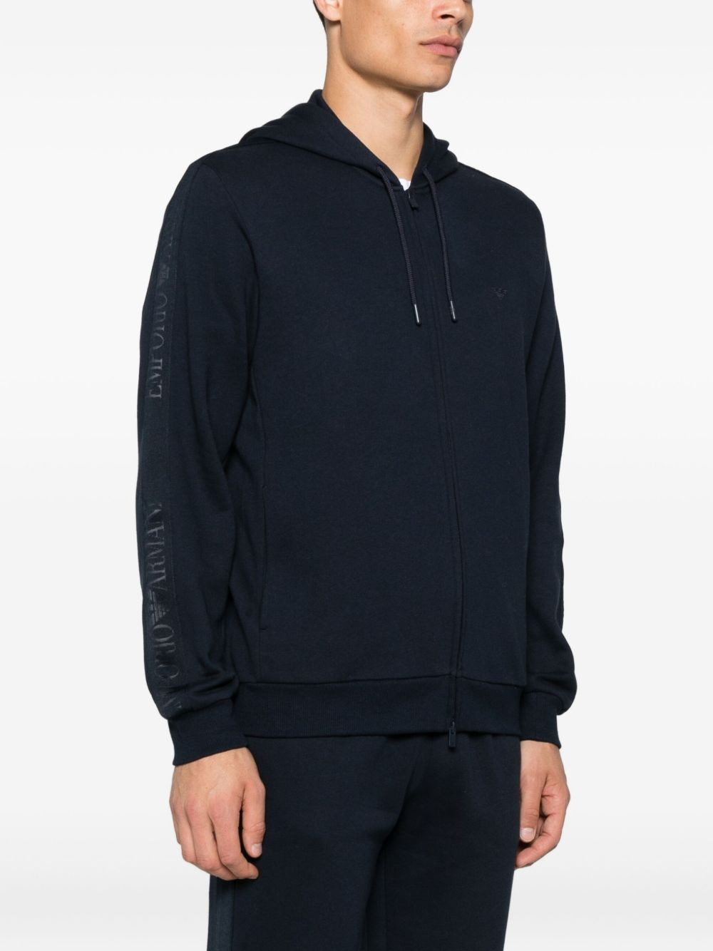 logo-detail hooded zip-up sweatshirt - 3
