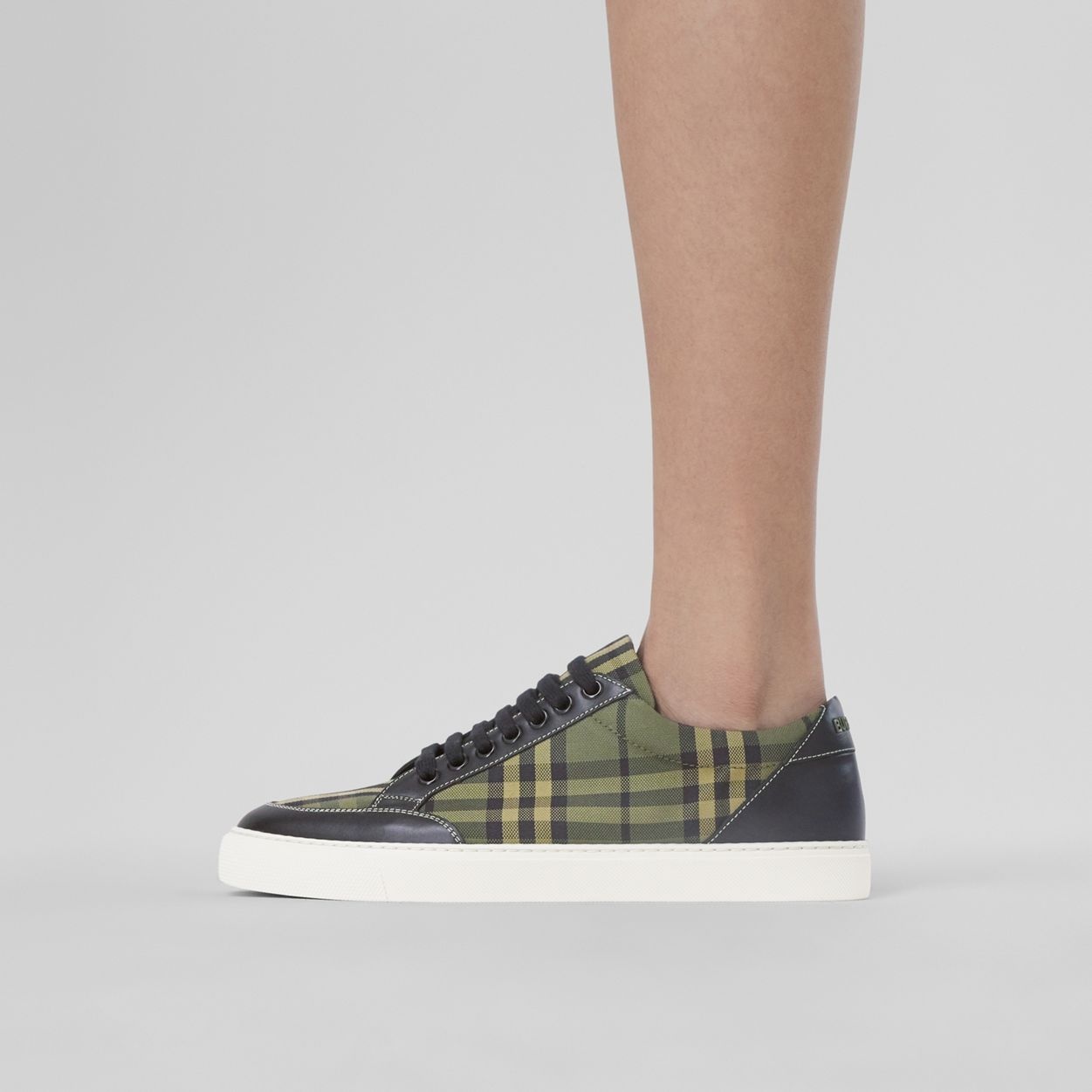 Check Cotton and Leather Sneakers - 4