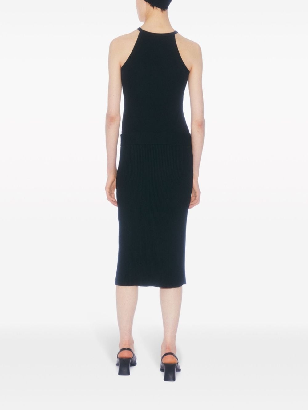 front-slit ribbed midi skirt - 3