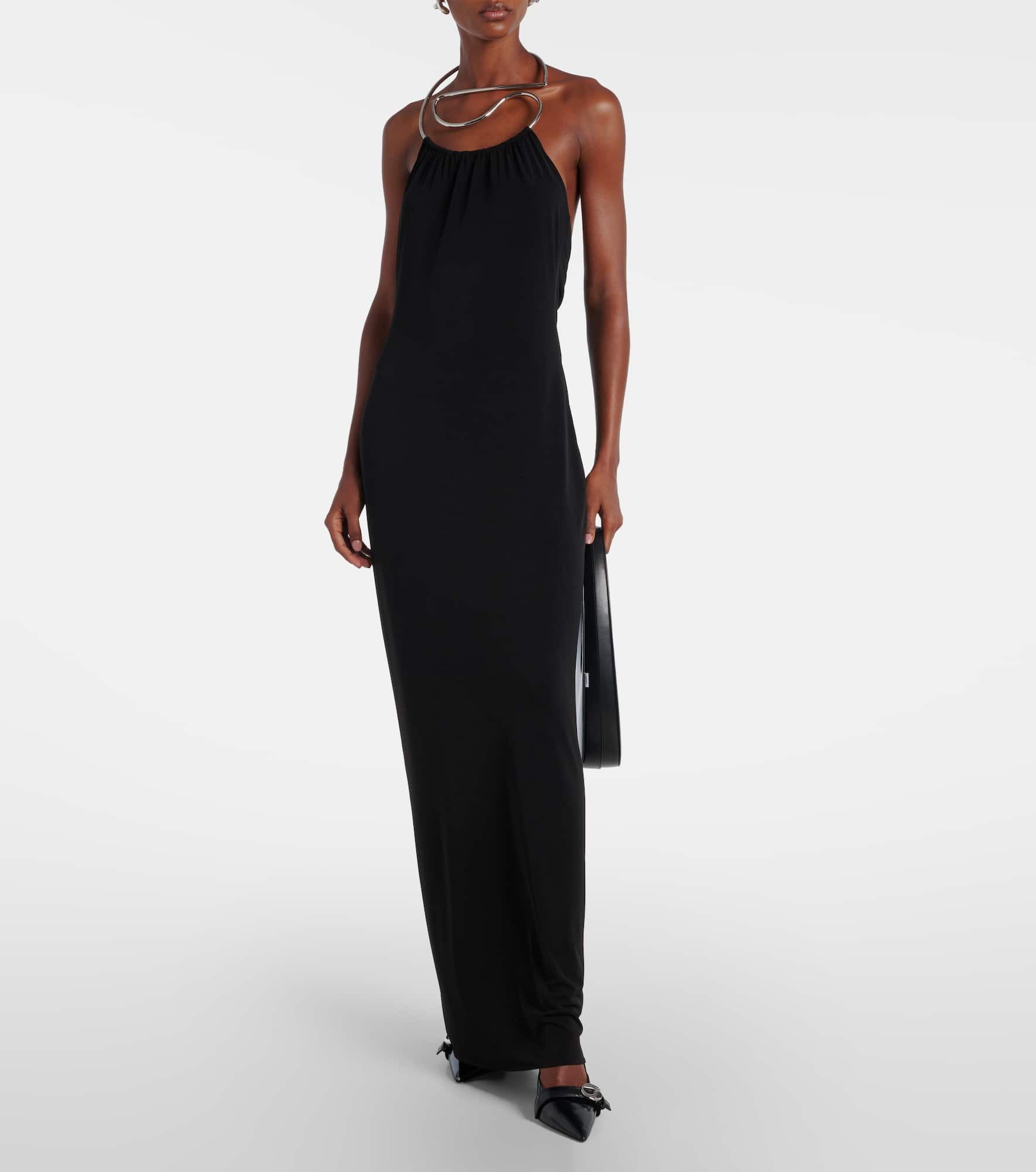 Logo Necklace embellished halterneck gown - 2