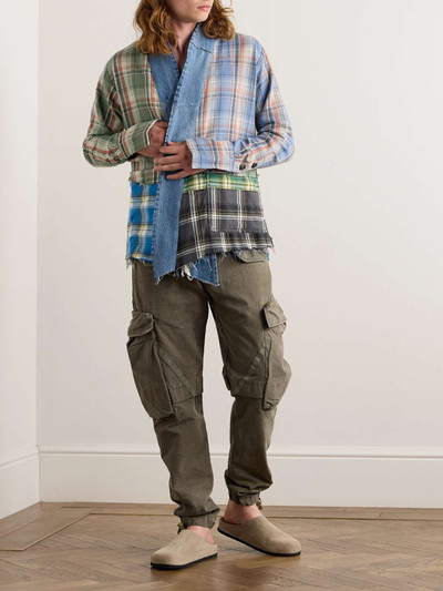Greg Lauren GL1 Denim-Trimmed Checked Cotton-Flannel Shirt outlook