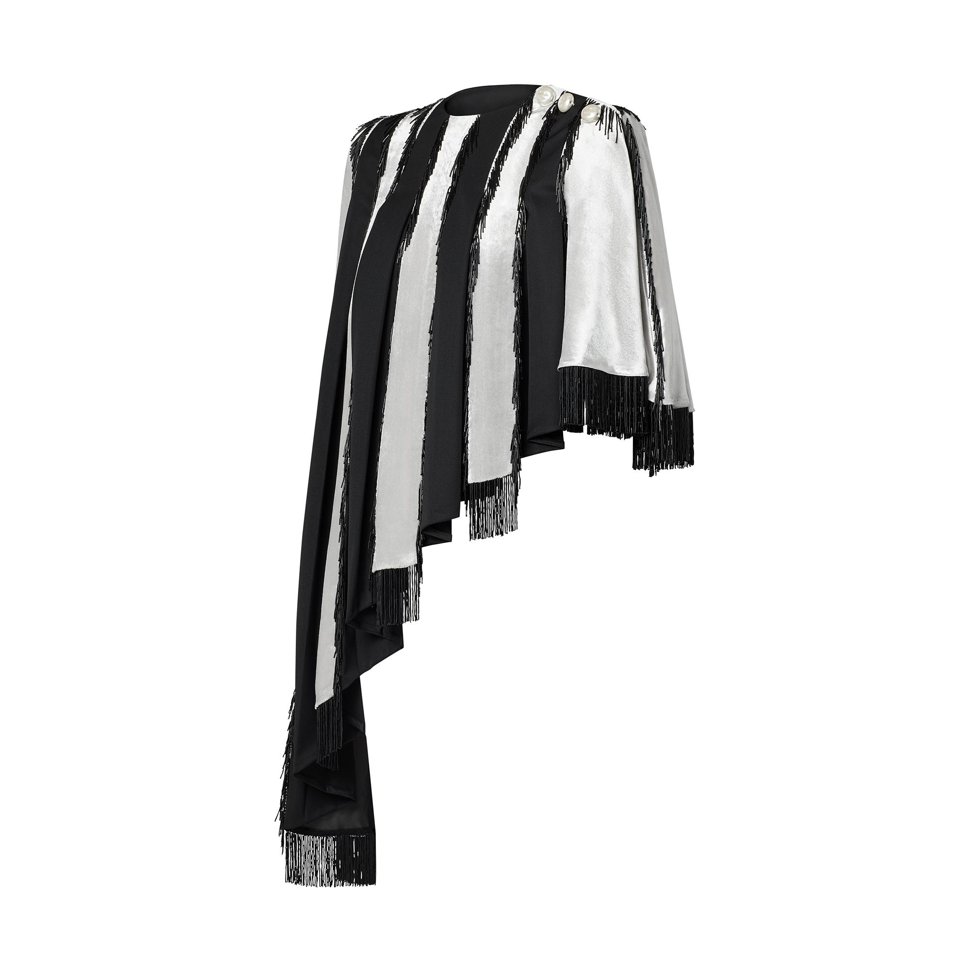 Embroidered Fringe Asymmetrical Cape - 2