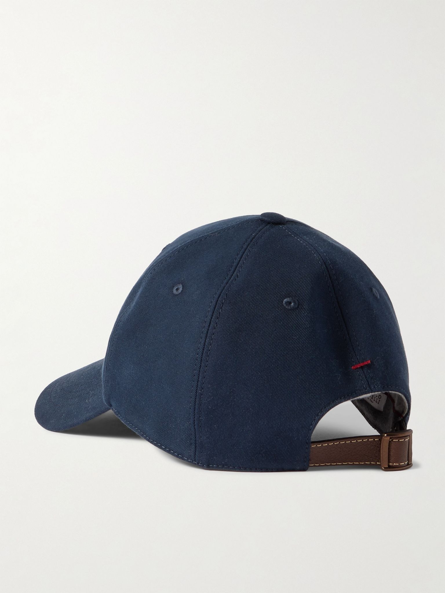Logo-Embroidered Leather-Trimmed Cotton-Twill Baseball Cap Blue - 3