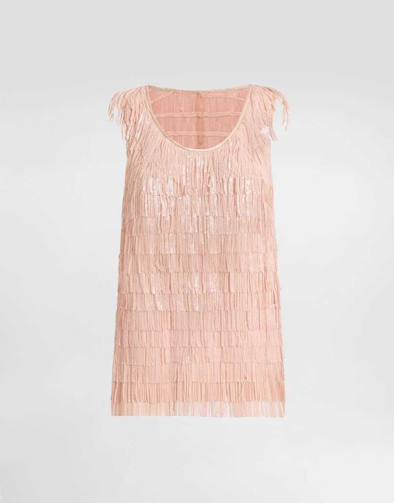 Sleeveless top with sequined fringe embellishment 1