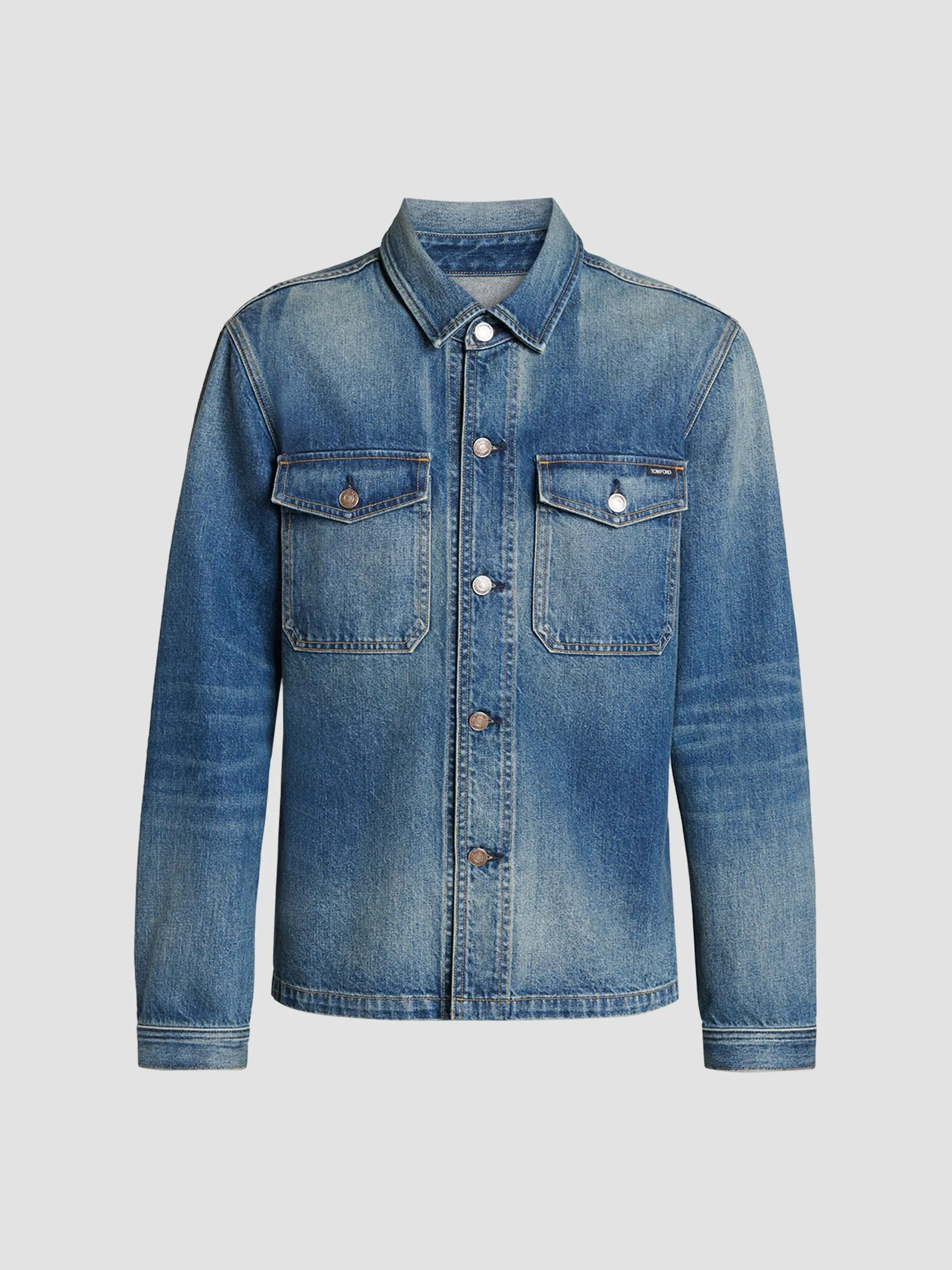 Men's Cotton Denim Shirt Jacket - Washed Indigo - 1
