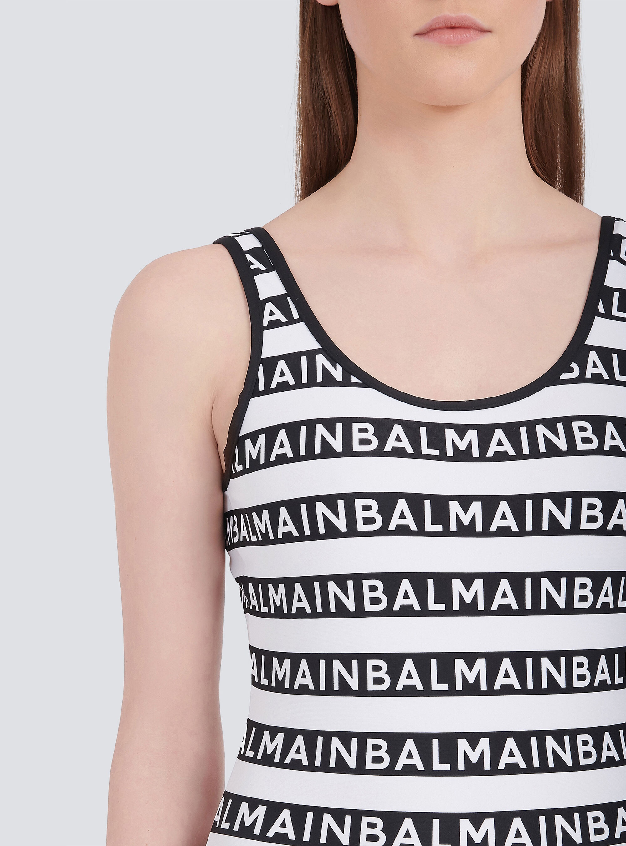 Bicolor swimsuit with Balmain monogram - 6