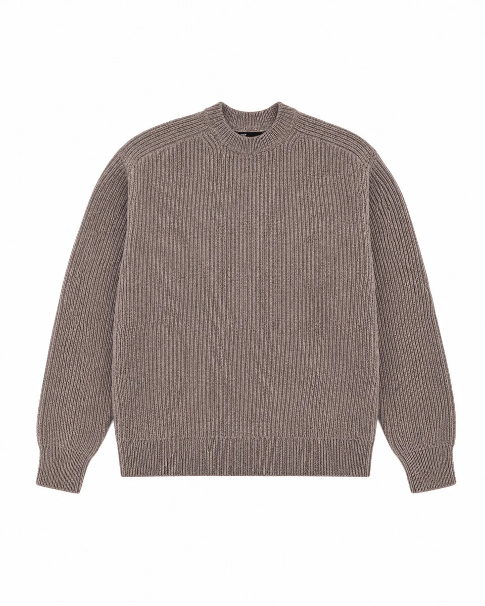 BROWN WOOL CREWNECK SWEATER - 1