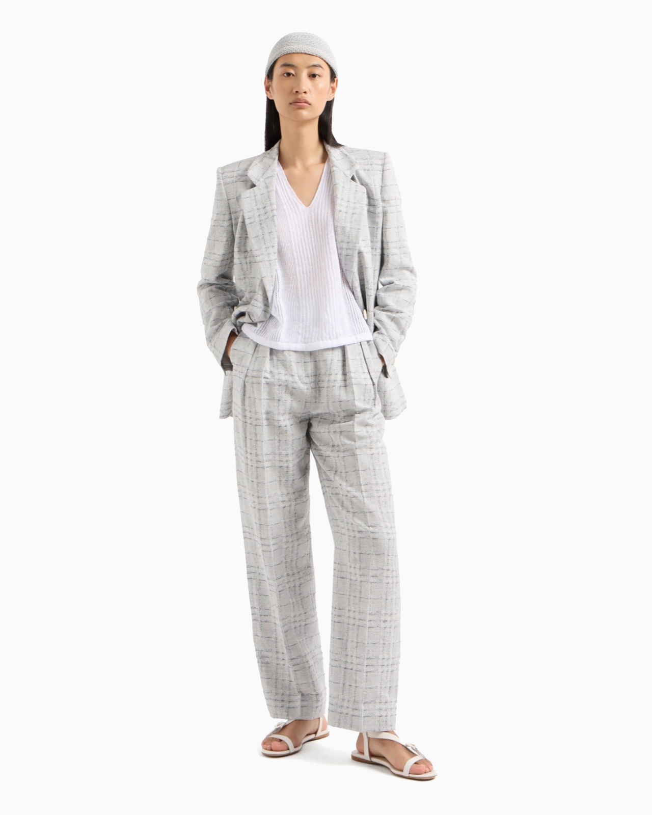 ICON CHECK-MOTIF LINEN-BLEND TROUSERS WITH PLEATS - 2
