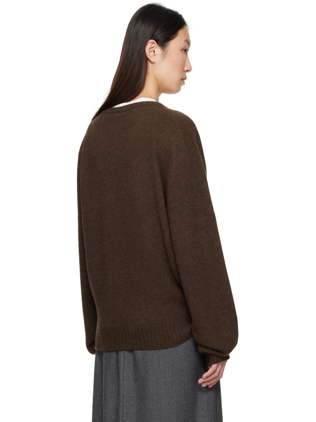 Brown Alpaca V-Neck Sweater - 3