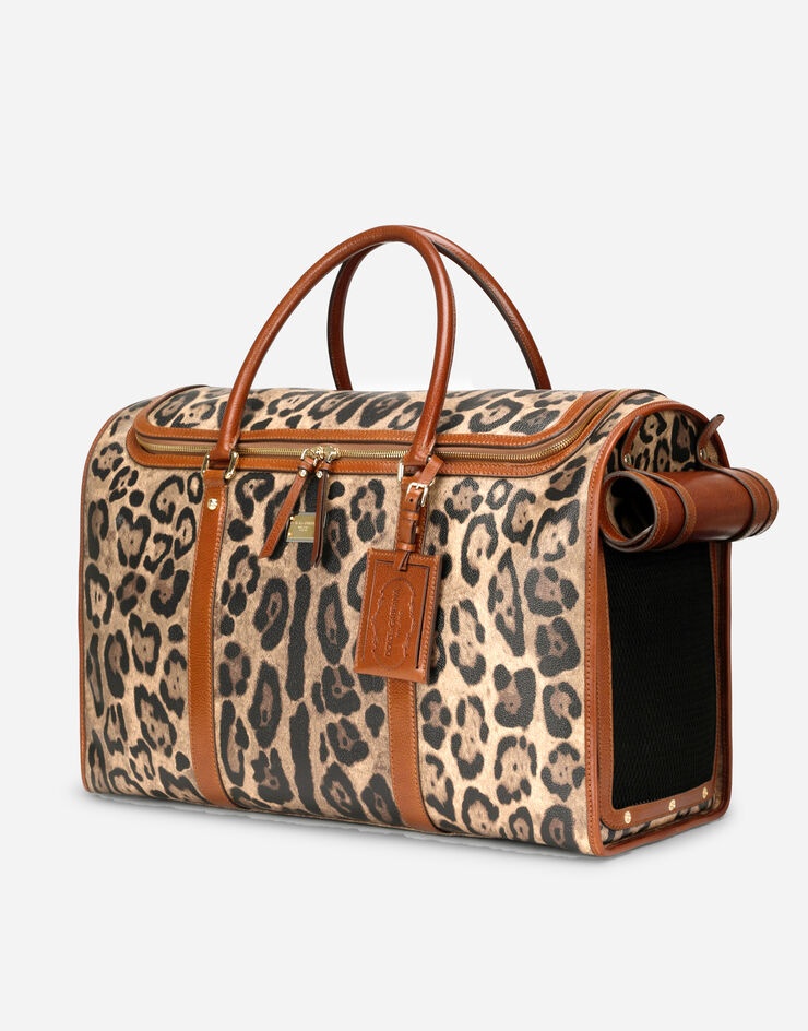 Large pet carrier bag in leopard-print Crespo with branded plate - 7