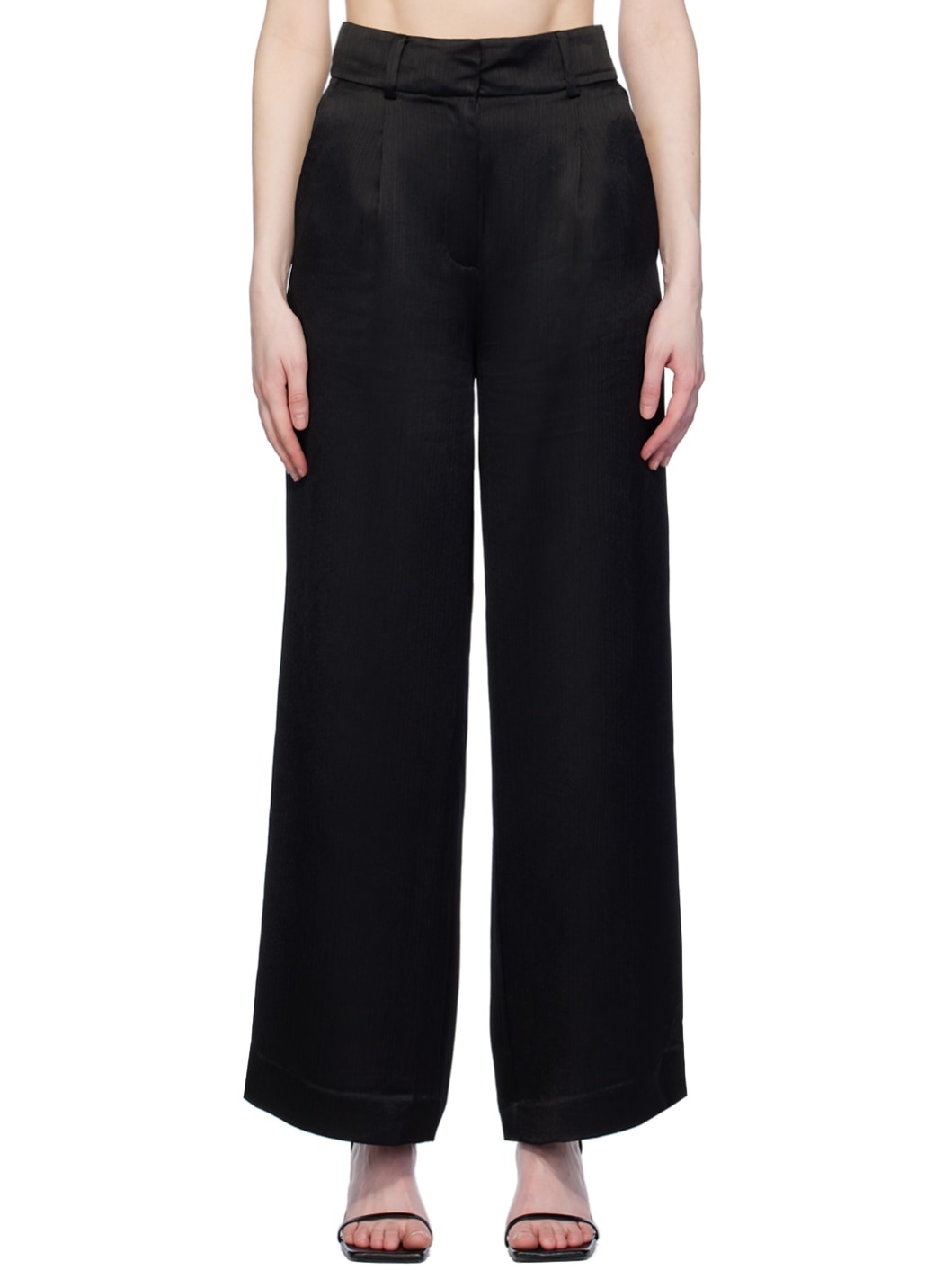 Black Textured Trousers - 1