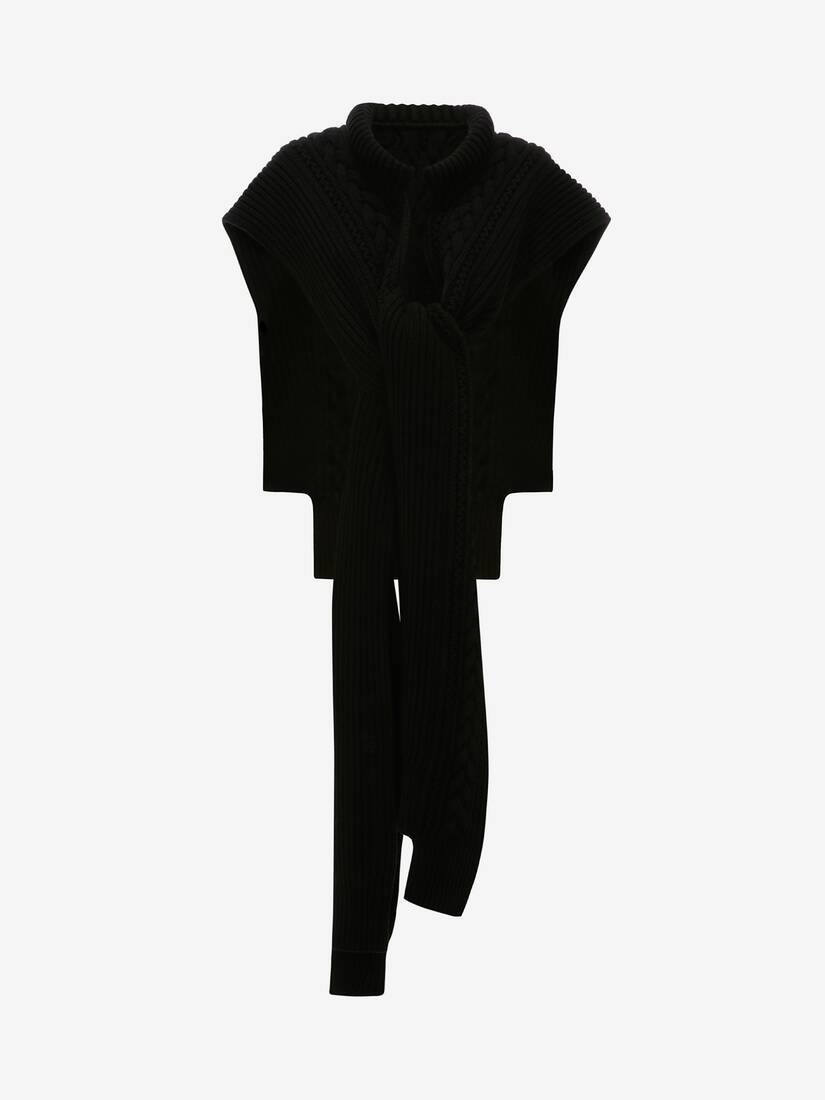 Cable Knit Skull Scarf in Black - 2