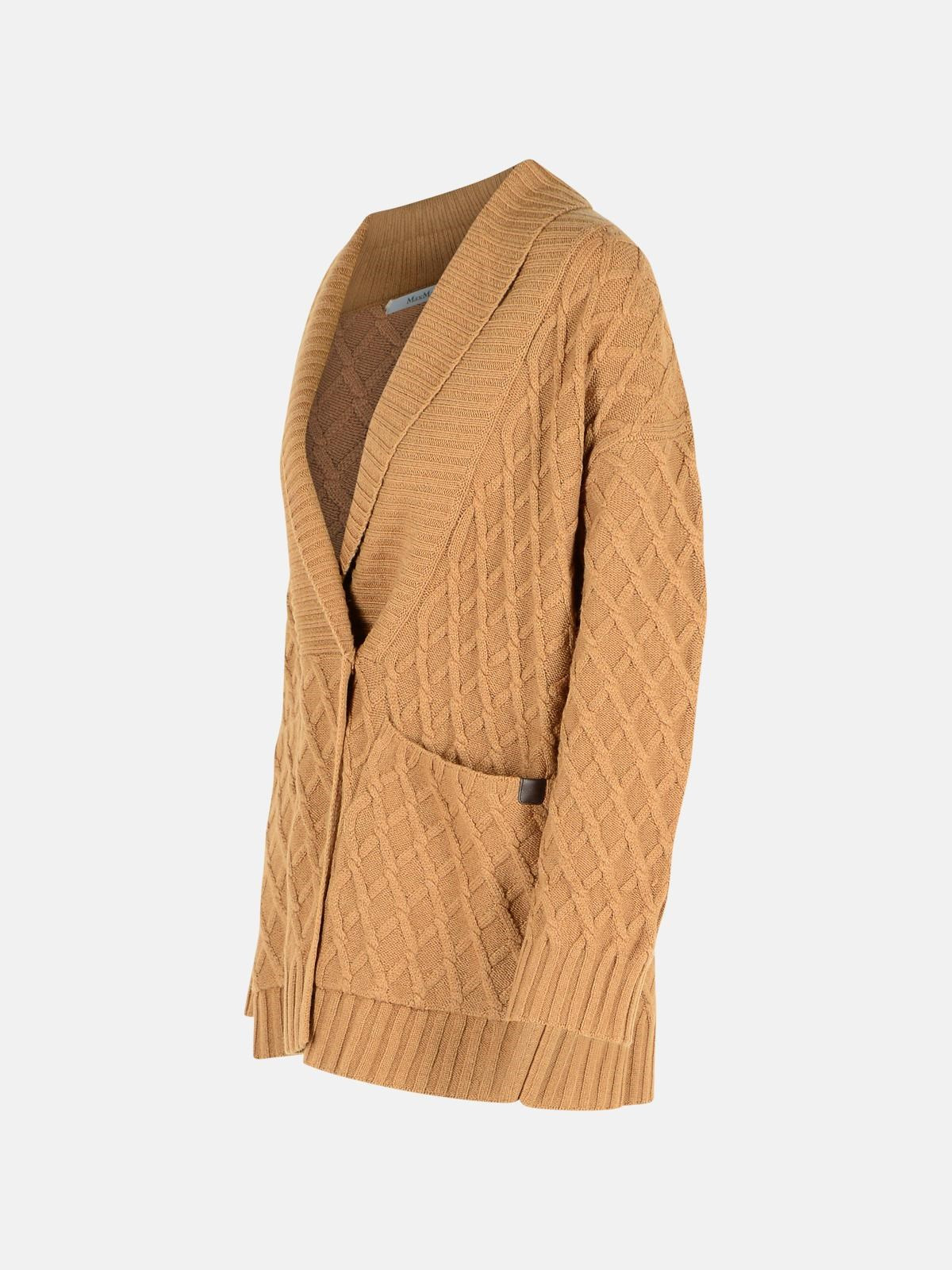 'MIRCA' DOUBLE-BREASTED BEIGE CAMEL YARN CARDIGAN - 2