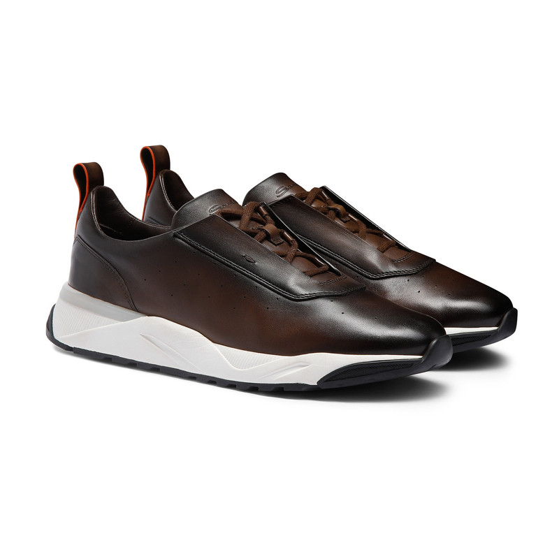 Santoni Men's dark brown leather sneaker outlook