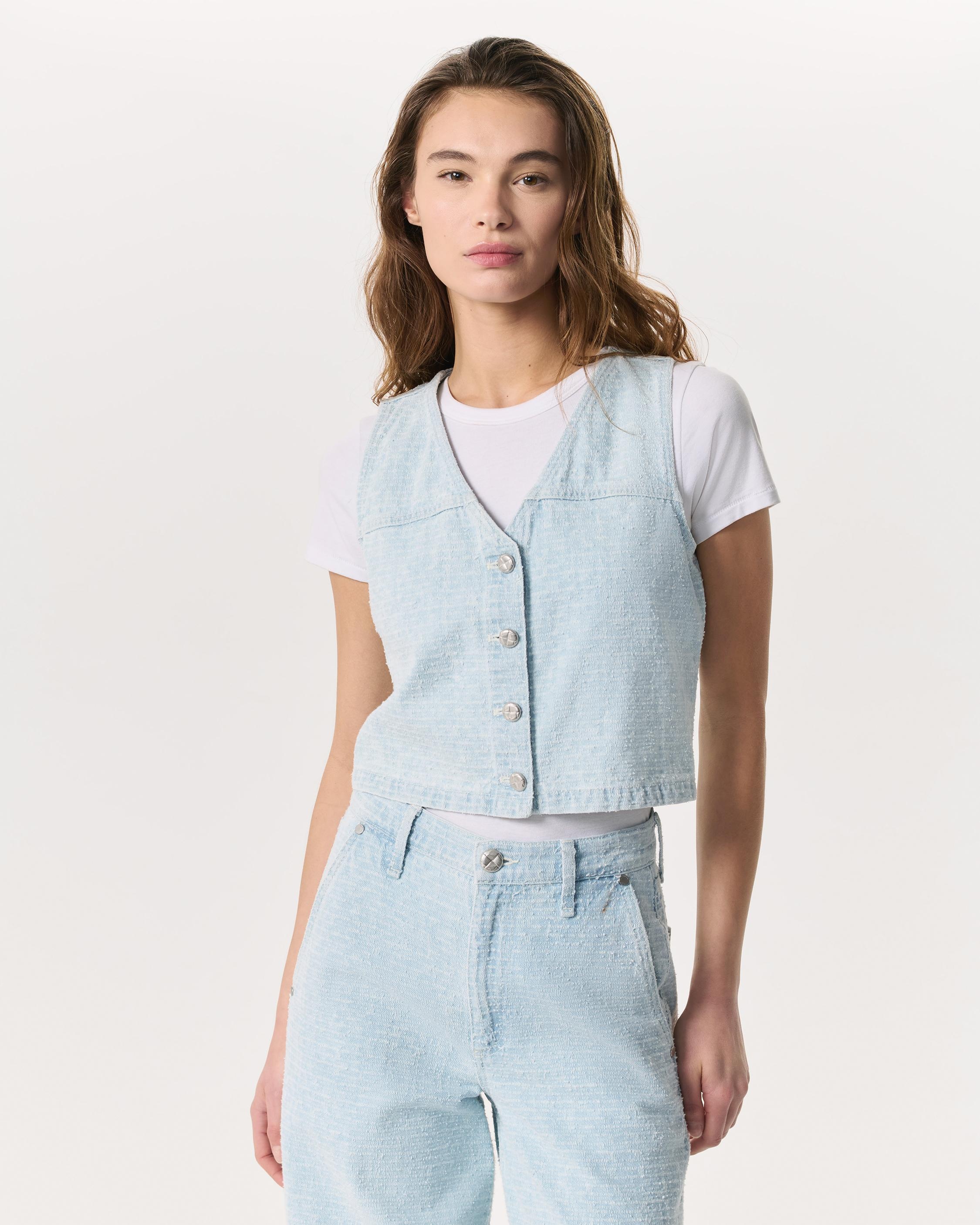 Juliana Textured Denim Vest
Lightweight Rigid Denim - 2