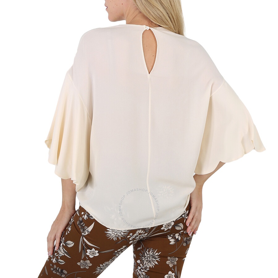 Valentino Ladies White Ruffle Sleeves Silk Blouse - 4