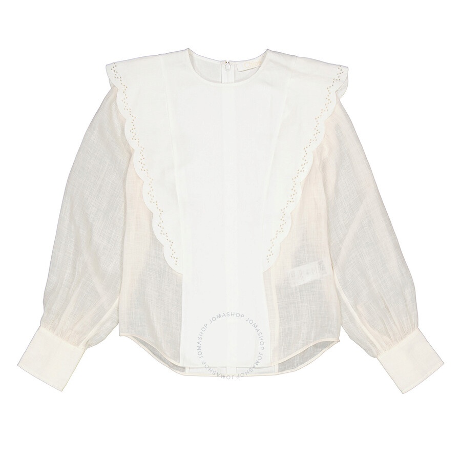 Chloe Ladies Iconic Milk Flouncy Scallop Embroidered Shirt - 4