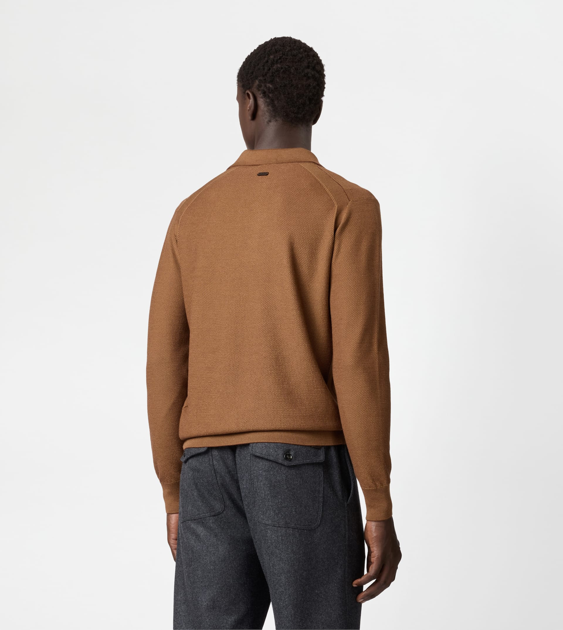 POLO SHIRT IN WOOL PIQUET - BROWN - 4
